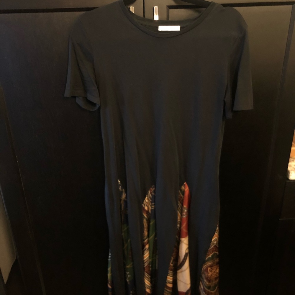 Midi black cotton dress with relaxed silk details